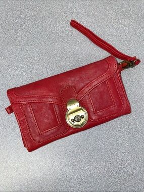 Red Wristlet Clutch with Gold Turn-Lock